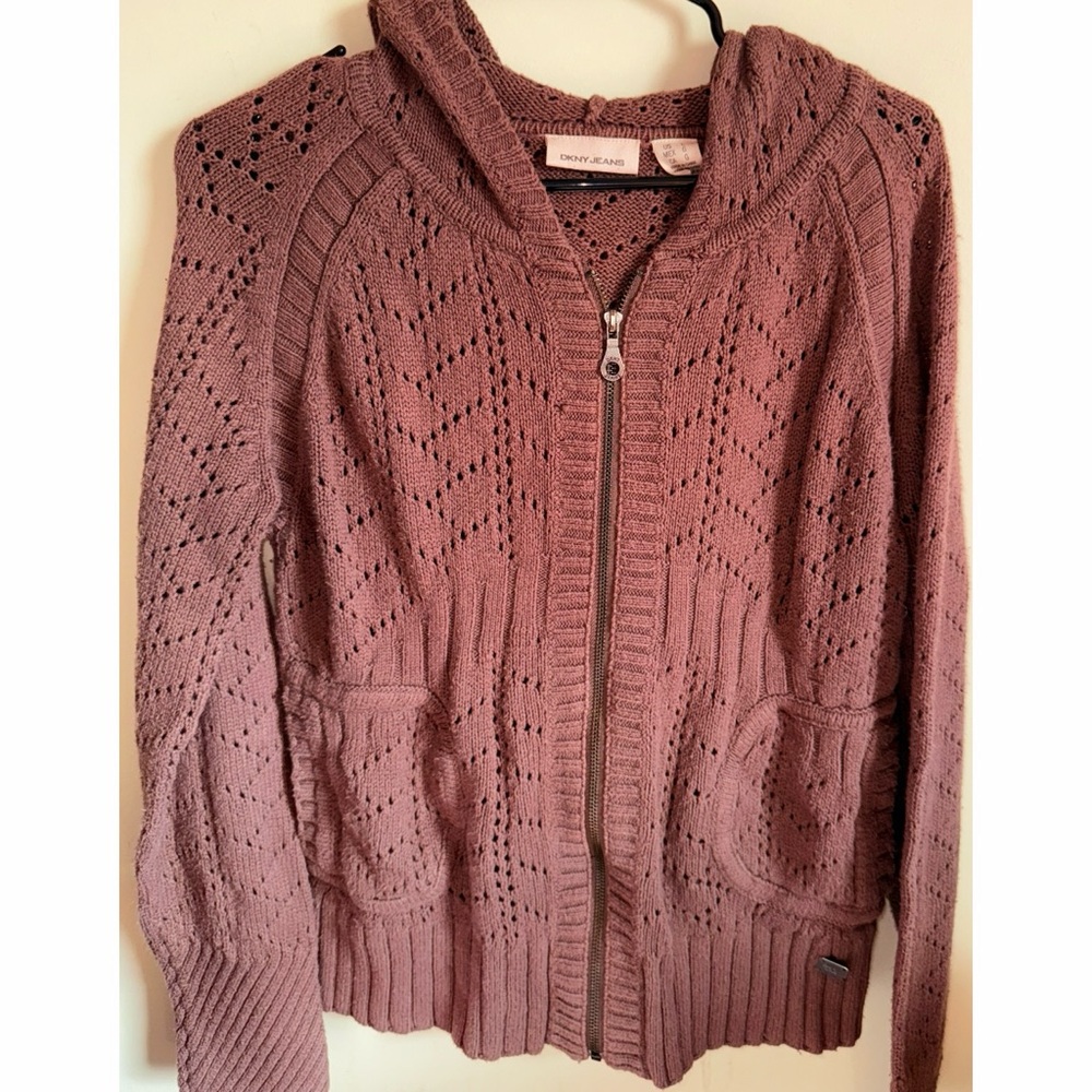 DKNY Jeans Women's Zipped Salmon Brown Knitted Sweater
